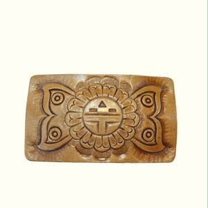 Vintage Zuni Tooled Leather Belt Buckle - Southwestern Flower & Butterfly Design